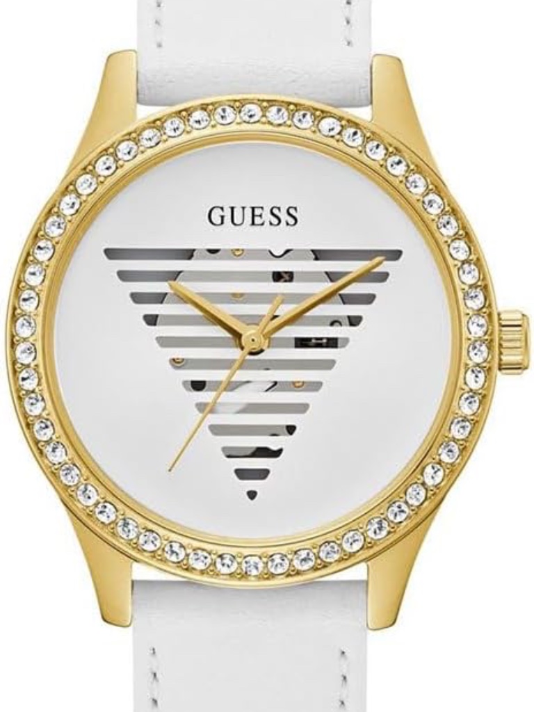 Guess Ladies Idol 38mm Watch - White Strap White Dial Gold Tone Case